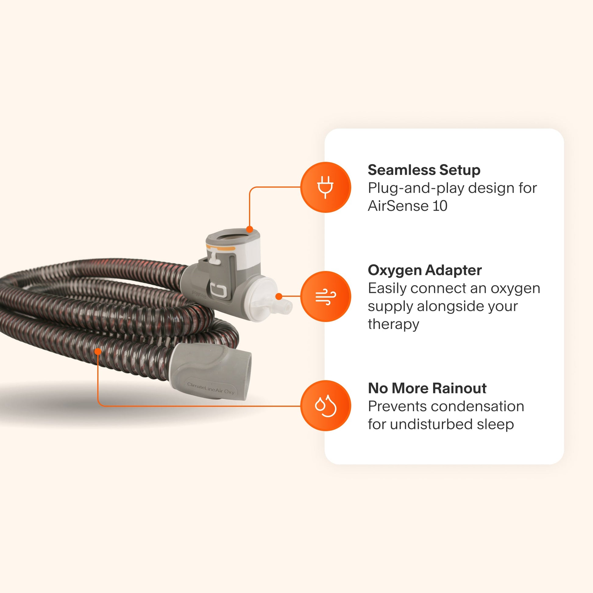 Zephair AirMini Tube Adapter featuring compatibility with standard tubing for any mask, easy snap-on setup, and durable design for long-lasting travel use.
