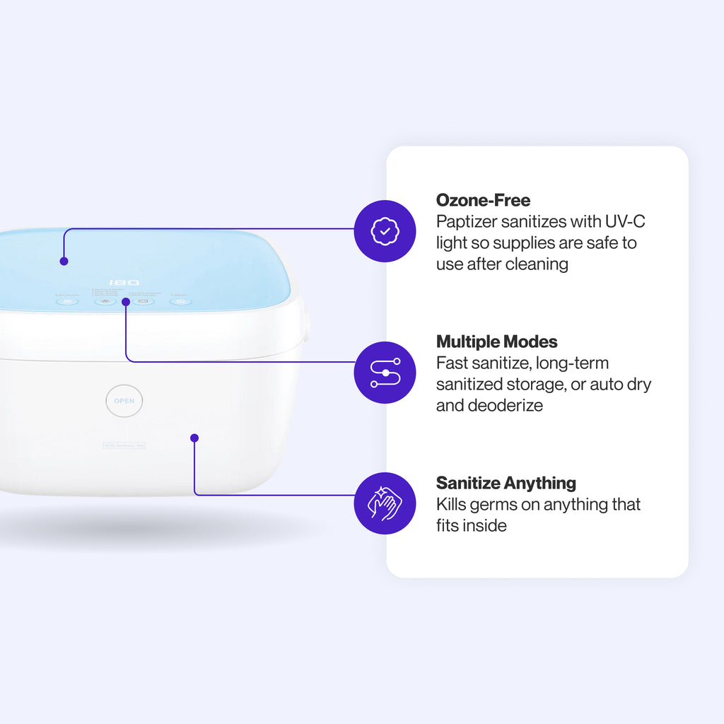 Liviliti Paptizer featuring UV-C light sanitizing, multiple cleaning modes, and filter-free disinfection for CPAP supplies.