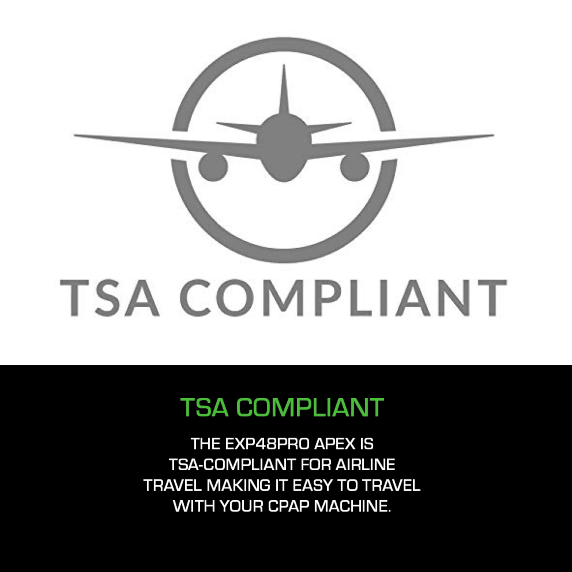 EXP48 Pro Battery with TSA compliance for hassle-free airline travel with CPAP devices, ensuring convenience and portability.