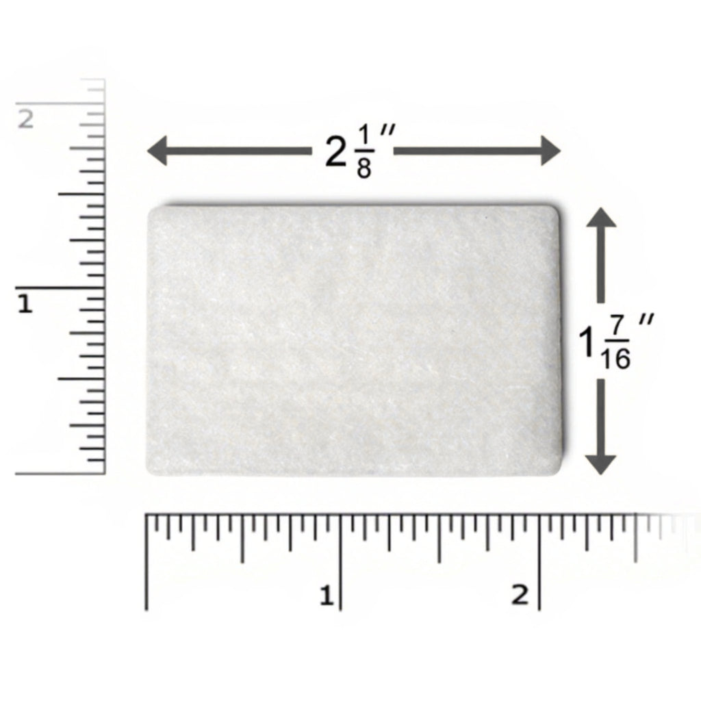 airsense 10/resmed s9 filter on ruler, measuring 1 7/16" tall and 2 1/8" wide
