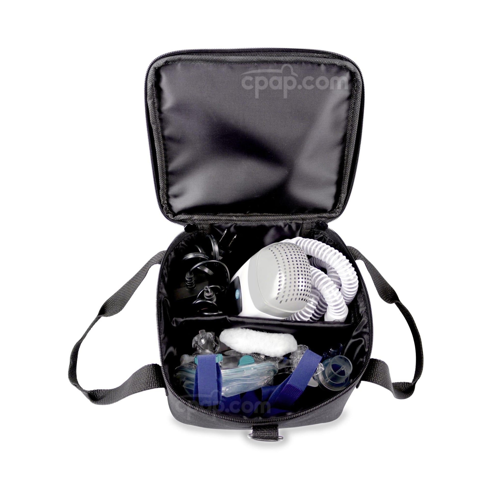 Interior View of the Travel Bag Holding A Small CPAP Machine and CPAP Accessories (CPAP Machine and Accessories Not Included)