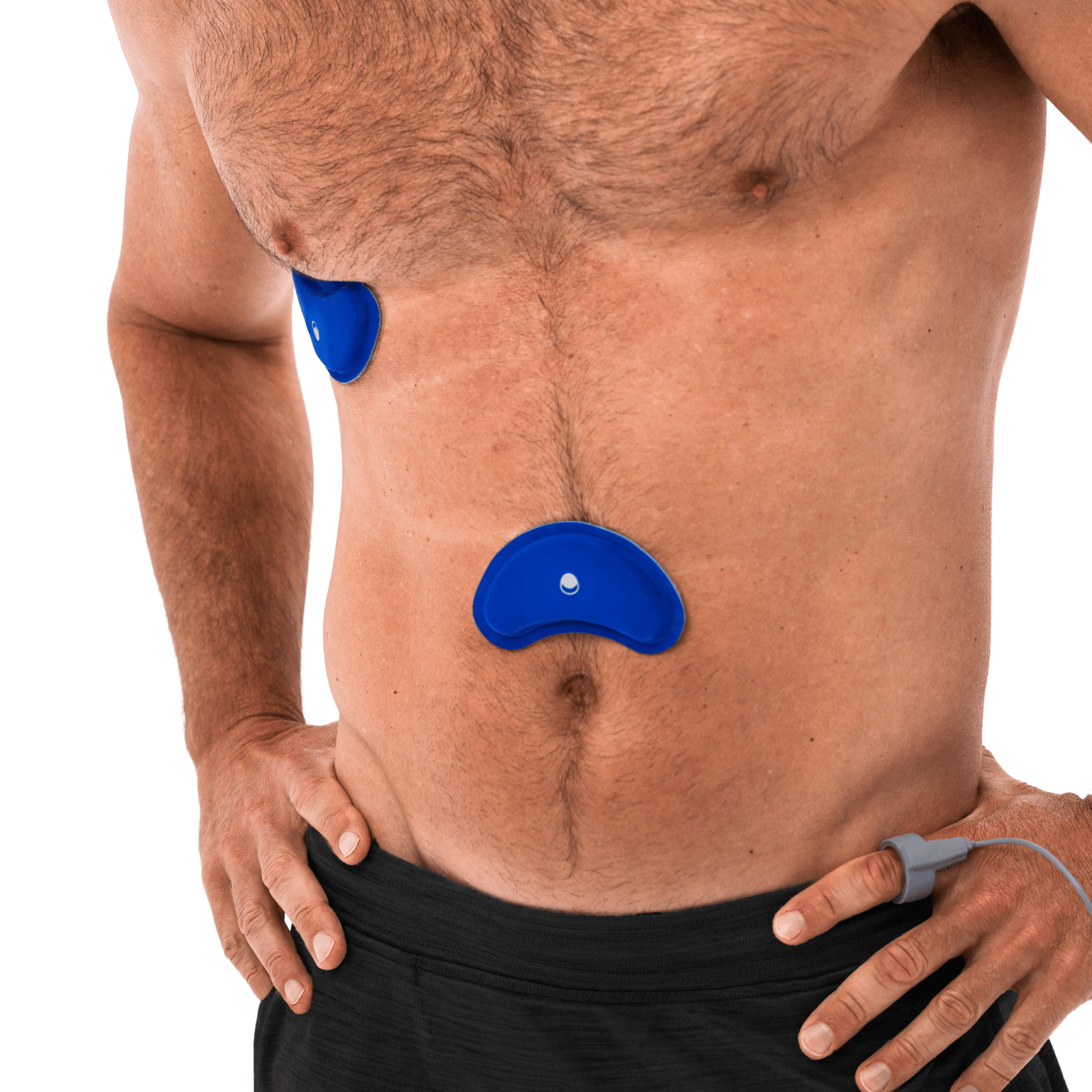 Man with Wesper home sleep test device on his body against a transparent background