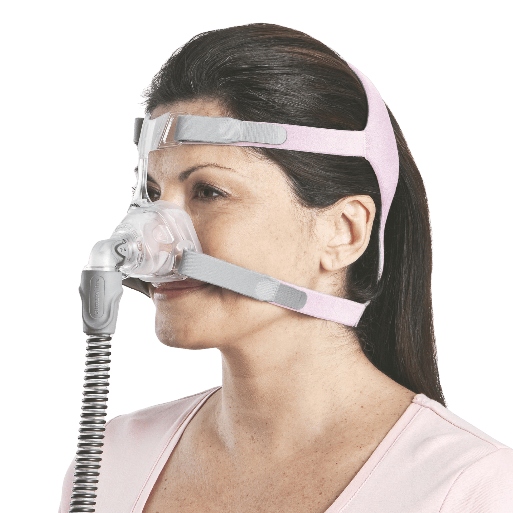 woman wearing mirage fx, seen from the side